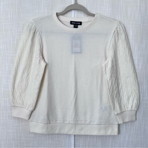 Nautica NWT Cream Balloon Sleeve Texture Knit Lightweight Sweater Sz XS - Picture 1 of 9